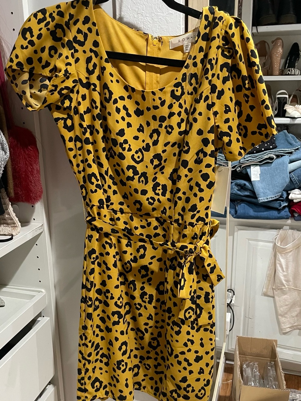 Yellow Leopard-Print Tie-Waist Mini Dress - Picture 3 of 3